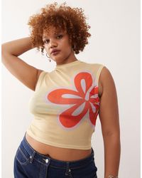 Collusion - Plus Sheer Placement Print Mesh Funnel Neck Top - Lyst