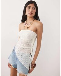 New Look - Lace Asymmetric Hem Bandeau Top - Lyst