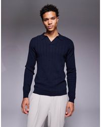 ASOS - Muscle Fit Long Sleeve Knit Ribbed Notch Neck Polo - Lyst