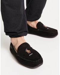 Ralph Lauren Pony Bear Moccasin Slippers - Black