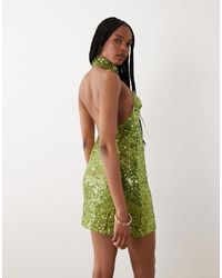ASOS Disc Sequin Halter Mini Dress in Green | Lyst ASOS Disc Sequin Halter Mini Dress in Green | Lyst
