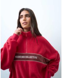 ASOS - Weekend Collective Half Zip Polar Fleece With Stripe Logo Detail - Lyst