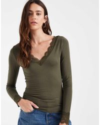 Vero Moda - V-neck Long Sleeve T-shirt With Lace Trim - Lyst
