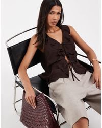 ONLY - Ruffles Detail Tie Front Top - Lyst