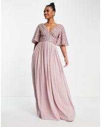 Beauut - Bridesmaid Emellished Bodice Maxi Dress With Flutter Sleeve - Lyst