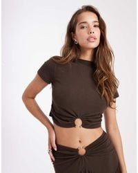 4th & Reckless - Double Layered Slinky Slash Neck Gold Ring Hardware Detail Crop Top Co-ord - Lyst