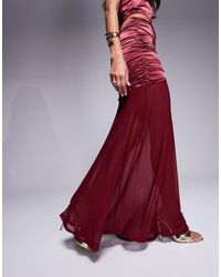 ASOS - Stretch Satin Ruched Maxi Skirt With Mesh Hem - Lyst