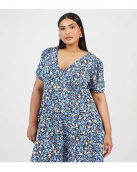 Brave Soul - Curve Floral Puff Sleeve V-Neck Mini Dress - Lyst