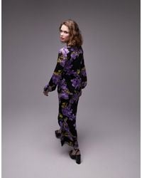TOPSHOP - V Neck Long Sleeve Mesh Floral Print Midi Dress - Lyst