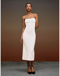 Bershka - Bandeau Knit Midi Dress - Lyst