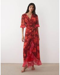 Hope & Ivy - Flutter Sleeve Contrast Wrap Maxi Dress - Lyst