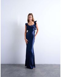 TOPSHOP - Ruffle Shoulder Satin Slip Dress - Lyst