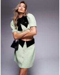 ASOS - Minifalda Oliva De Bouclé Y Terciopelo Con Botones De Pedrería De (Parte De Un Conjunto) - Lyst