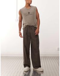 Weekday - Pantalones Marrón Topo Oscuro A Cuadros De Pernera Ancha Y Corte Suelto De - Lyst