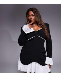 ASOS - Curve Structured Long Sleeve Mini Dress With Pearl Trim And Pleated Skirt - Lyst