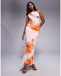 ASOS - Mesh Channelled Tie One Shoulder Midi Dress With Slash Cut Out - Lyst