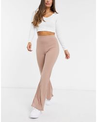 Club L London Ribbed Wide Leg Trouser Co Ord - Natural