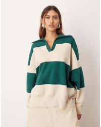 ARRANGE - Compact Gebreide Oversized Trui Met Brede Strepen En Kraag - Lyst