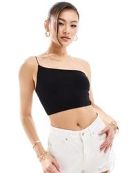 ASOS - Asymmetric Neck Crop Top With Skinny Strap - Lyst