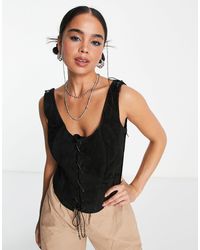 Urbancode - Real Leather Seude Lace Up Top - Lyst