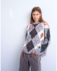 TOPSHOP - Pull effet usé en maille à motif losanges - Lyst
