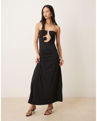 Bardot - Alberta Slinky Bandeau Abstract Cutout Detail Gathered Tie Side Maxi Dress - Lyst