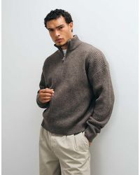 ASOS - Super Oversized Knit Wool Blend Half Zip Rib Sweater - Lyst