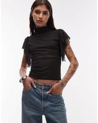 ASOS - Semi Sheer Mesh Flutter Sleeve High Neck Top - Lyst
