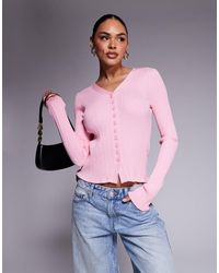 ASOS - Button Front V Neck Cardigan With Frill - Lyst