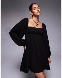 Princess Polly - Let's Dance Cotton Linen Look Puff Sleeve Long Sleeve Open Tie Back Mini Smock Dress - Lyst