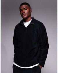 ASOS - Oversized Fleece Sweatshirt Met Kwartrits En Opstaande Boord - Lyst