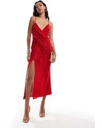 ASOS - Plisse Maxi Cami Dress With Waterfall Corsage Front - Lyst