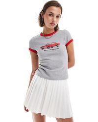 ASOS - T-shirt texturé effet rétréci à motif voiture et bordures contrastantes - chiné - Lyst