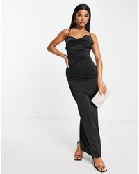 Naanaa Cowl Neck Satin Prom Maxi Dress - Black