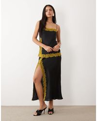 ASOS - Bias Cut Double Layer Lace Appliqué Satin Maxi Dress - Lyst