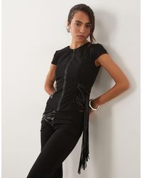 I.AM.GIA - Iselda Sculpting Mesh Faux Leather Fringe Detail Zip Through Crop Top Co-Ord - Lyst