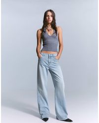 Bershka - Jean droit ample à strass - moyen - Lyst