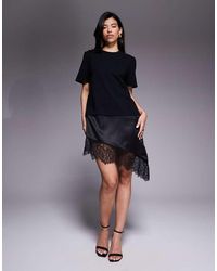 ASOS - T-shirt Hybrid Mini Dress With Lace Hem - Lyst
