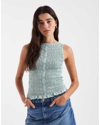 New Look - Gesmokte Tanktop Met Knoopsluiting - Lyst