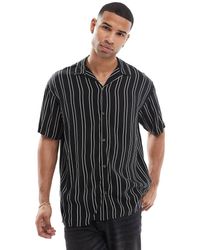 Jack & Jones - Camisa Negra A Rayas De Manga Corta Con Cuello De Solapas De - Lyst