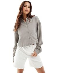 Pull&Bear - Cropped Linen Shirt - Lyst