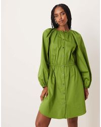 ASOS - Poplin Button Down Blouson Mini Dress With Tie - Lyst