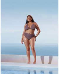 ASOS - Asos Design Curve Tayla High Leg High Waist Bikini Bottom With Gold Bead Trim - Lyst