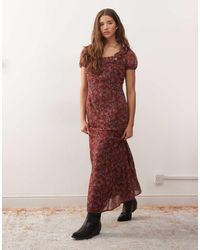 Reclaimed (vintage) - Maxi Tea Dress With Puff Sleeve And Frill Collar - Lyst