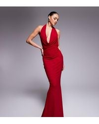 Murci - Exclusive Mesh Halterneck Open Back Cowl Neck Maxi Dress - Lyst
