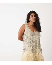 ASOS - Curve Embellished Scoop Neck Mini Dress With Faux Feather Hem - Lyst
