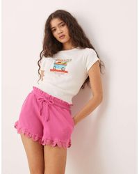ASOS - Lace Hem Detail Waffle Shorts - Bright - Lyst