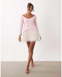ASOS - Structured Long Sleeve Mini Dress With Fringe Skirt - Lyst