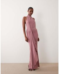 ASOS - Sculpting Jersey High Neck Drape Ruffle Maxi Dress - Lyst