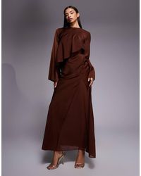 ASOS - Satin Long Sleeve Cape Detail Maxi Dress - Lyst